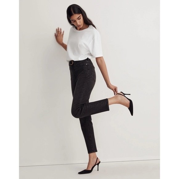 Madewell The Momjean Denim High Rise Stretch Ankle Black Hillshore Wash Size 25 - Picture 1 of 14